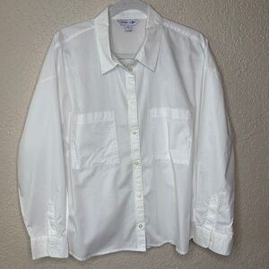 Old Navy White Oversized The Boyfriend Shirt Cotton Long Sleeve Women's Size XL